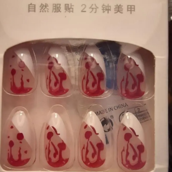 Sexy Almond French and Blood Splatter Press on Nails - Picture 4 of 5